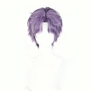 TEMU 다양한 레이어드 숏 헤어스타일과 센터 파트가 특징인 보라색 남성용 코스튬 가발. 데일리 모임, 할로윈, 크리스마스, 파티 등 다양한 행사에 적합합니다.