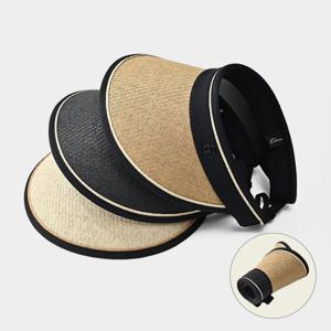 TEMU 1+1+1 라탄 와이드 썬캡 밀짚 넓은 챙 햇빛가리개 돌돌이 썬캡 모자