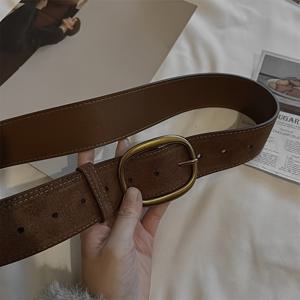 TEMU 1개 PU 소재 여성용 커피색 니치 레트로 벨벳 허리 벨트 미국 패션 와이드 벨트 에스닉 스타일 데일리 쿨 매칭 스커트 바지 장식 허리 벨트