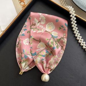 TEMU 여성용 밝은 한국 스타일 꽃가지 스카프 & 헤어밴드, 넥커치프용, 단추형 가방 액세서리 - 가벼운 스냅 클로저 헤어, 데일리 출퇴근, 데이트, 캐주얼 의상용 컴팩트 칼라 랩