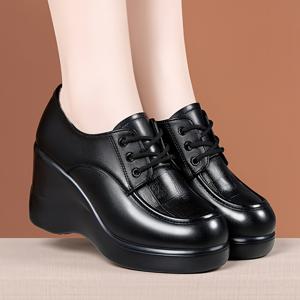 TEMU 여성용 웨지 힐, 깊은 앞면 디자인, 초고밴드 9CM 경량 엄마 신발, 편안하고 우아한 하이힐, 3CM 플랫폼 둥근 앞코 레이스업 슈즈, 모든 계절에 적합, 여성 신발