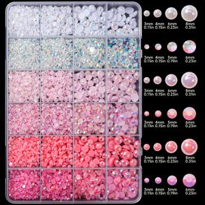 TEMU 5300개 핑크 & 화이트 AB 레진 라인스톤 & 반원형 진주 세트 | 플랫백 네일 아트 참, AODADA의 공예, 주얼리, 의류 장식 & 가방 장식용 논-온-픽 젬