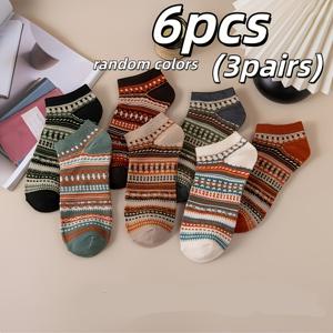 TEMU 6개/3개 최신 반바지 양말, 랜덤 패턴, 통기성, 빈티지 스타일, 캐주얼 올매치, 남녀공용, 데일리 캐주얼 올매치 빈티지 에스닉 스타일 반바지 양말