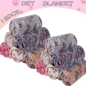 TEMU 12개입 팩 (12개 세트) 초극세사 고양이 발바닥 프린트 담요, 사계절용, 새끼고양이 & 고양이용 멀티 사이즈, 침대 및 소파용 기계 세탁 가능 발바닥 침구 - 아늑하고 편안한 반려동물 가구용