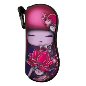 TEMU 레드 기모노 인형 패턴 지퍼 케이스 1개, 초경량 휴대용 네오프렌 지퍼 안경 파우치, 모든 유형 및 사이즈의 안경에 적합, 남녀 공용