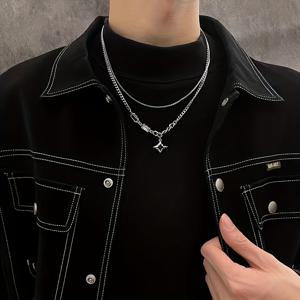 TEMU 남성 힙합 스타일 더블 레이어 별 디자인 초커 목걸이, 파티, 연회 및 모임에 완벽