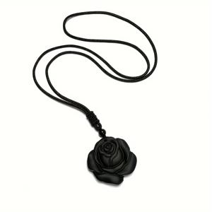 TEMU Obsidian 장미 꽃 펜던트