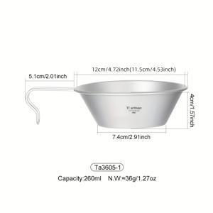 TEMU 1개 Tiartisan 초경량 순수 티타늄 260ml 캠핑용 그릇, 안전한 손잡이 포함 - 휴대용, 소형 식품 용기, 야외 모험에 적합, 하이킹 및 피크닉, 캠핑용 조리기구