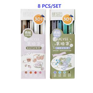 TEMU 8색 젤펜 세트, 플라스틱 속건성 미디엄 포인트, 속건성, 저널링, 낙서, 드로잉용 과일 테마 컬러 잉크 롤러볼펜, 선물용으로 이상적