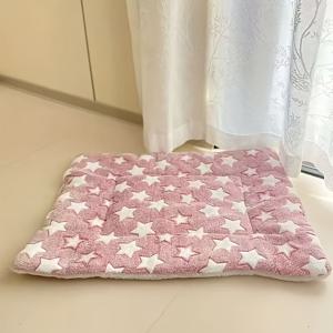 TEMU 두꺼운 따뜻한 플러시 고양이 담요 - 별무늬 소프트 폴리에스터 직사각형 펫 침대, 겨울용 포근한 애완동물 침구, 내구성 있고 관리 쉬운 홈 데코, 실내용 편안함 | 별 무늬 침대 | 푹신한 질감, 고양이 침대
