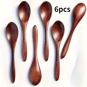TEMU 6개 세트 수제 나무 숟가락, 약 14.5cm 길이, 커피 스푼, 꿀 스푼, 디저트 스푼, 호텔 및 레스토랑용 소형 나무 도구