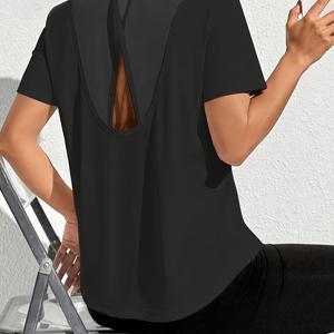 TEMU 1pc 여성 요가복 스포츠 티셔츠 루즈핏 통기성 속건성 탑 메쉬 할로우아웃 백 트레이닝 피트니스 반팔