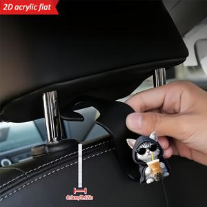 2D 플랫 2pcs - 멋진 밀크티 고양이 2D 카시트 후크, 숨겨진 뒷좌석 스토리지 후크, 패셔너블 디자인, 아크릴 다기능 차량 액세서리, 가방, 물병 정리용, 뒷좌석 후크 | 귀여운 차량 후크 | 내구성 있는 시트 후크 카시트 뒷좌석 스토리지, 2D 플랫