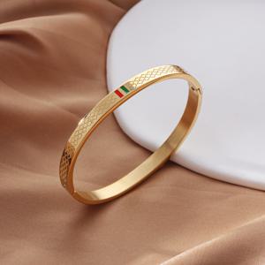 TEMU 1개 18K 금도금 스테인리스 스틸 팔찌, 빨간색 및 녹색 금색 우아한 팔찌, 간편한 텍스처 스냅온 팔찌로 각인, 생일/기념일 선물, 패션 주얼리 추가