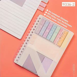 TEMU 1개 14.5x10.5 활용성 확장형 루스리프 포스트잇, 학생용 다기능 조합, 접착식, 스타일리시, 파스텔 메모장 - 소프트 코일, 필기 가능, 재배치 가능한 스티커 탭, 인덱스 스티커, 사무실 및 가정용 정리를 위한 컬러 페이지, 인덱스 스티커: 8색 × 20매; 포스트잇: 3색 × 12매