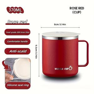 TEMU 1개 370ml 식품용 304 스테인리스 스틸 머그컵, 손잡이, 뚜껑 및 밀봉 포함, 방수, 내열 커피컵, 먼지 커버, 완벽한 크리스마스 및 생일 선물