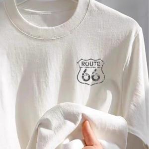 TEMU 남성 레트로 Route 66 패턴 티셔츠 - 캐주얼 반팔 크루넥 여름 상의, Route 66 디자인, 통기성 및 세탁기 사용 가능, 로드 트립 및 일상복에 적합, 드라이 클리닝 가능, 클래식 크루넥, 향수 프린트