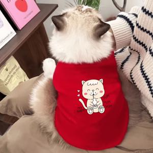 TEMU 1개 귀여운 아기 고양이 프린트 반팔 셔츠, 부드럽고 통기성 좋은 라운드넥 풀오버 티셔츠