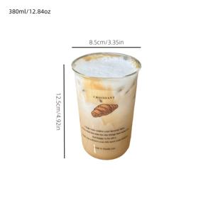 TEMU 크루아상 패턴 투명 유리 커피컵 1개, 고붕규산 유리로 제작. 아이스 아메리카노, 라떼, 카푸치노, 우유, 주스, 밀크티 및 기타 다양한 음료에 적합. 스타일리시한 아침 식사용 컵, 냉탕 겸용, 재사용 가능, 세척이 용이함. 주방, 레스토랑, 카페, 바 등에서 사용하기에 이상적. 완벽한 선물 선택