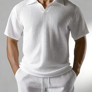 TEMU 남성 여름 의상, V넥 디자인의 반팔 상의와 반바지, 폴로 셔츠 세트로 구성|짐웨어