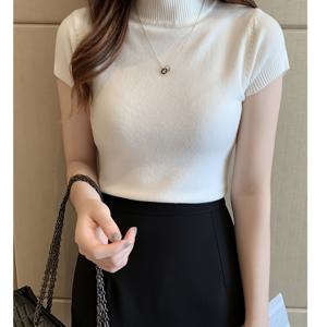 TEMU 하프 터틀넥 베이스 레이어, 봄/여름 단색 반팔 상의, 활용도 높은 통근용 풀오버