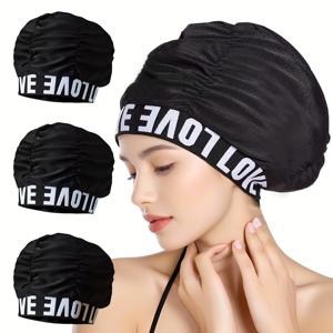 TEMU 트렌디한 자카드 대형 수영 모자, 긴 머리 수영 모자. 여성용 수영 모자, 여성용 대형 수영 모자에 매우 적합합니다.