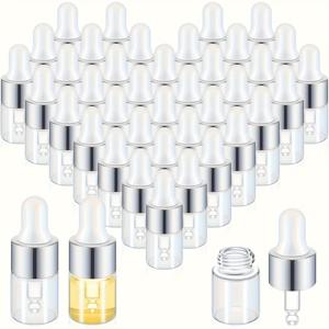 TEMU 40개 1/2/3/5ml 은색 미니 유리 드롭 병 미니 드로퍼 병 샘플 병 여행용 작은 샘플 바이알 뚜껑 포함 에센셜 오일 화장품 액체 샘플 향수