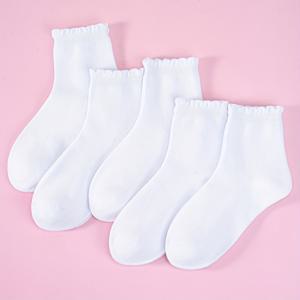 TEMU 5켤레 여아용 경량 단색 레이스 숏 삭스, 꼬임 및 버블 오픈 디자인, 간편하고 캐주얼한 스타일