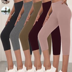 TEMU 5pcs 여성용 슈퍼 소프트 카프리 바지 - 러닝, 요가 및 스포츠용 투명하지 않은 운동 레깅스, 고스트레치 소재, 단색, 운동용 카프리 바지|스트레치 카프리 바지|편안한 핏