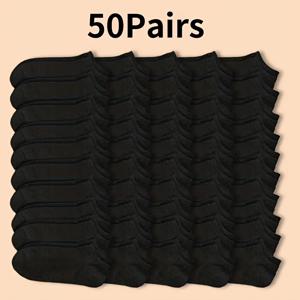 TEMU 남성용 솔리드 컬러 캐주얼 발목 양말 50켤레 - 가벼우며 통기성이 좋고 편안한 스포츠 양말, 봄과 여름용, 세탁기 사용 가능(흰색, 검정)