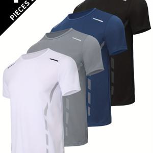 TEMU 4pcs 세트, 2025년 여름 신상 남성용 반팔 티셔츠 루즈핏 아이스 쿨 속건성 셔츠 러닝 운동복 라운드넥 탑