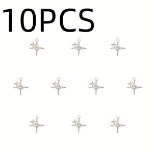 TEMU 10개입, 구리 지르코니아 상감 - 고급스러운 더블 스타 - 남녀공용 패션 참, 목걸이, 귀걸이 등에 적합
