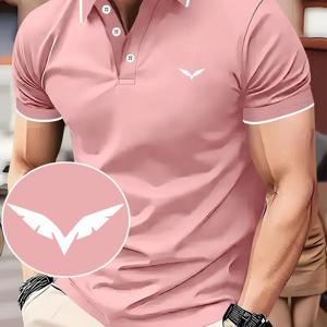 TEMU LMH286-1212 남성용 기하학 프린트 골프 셔츠, 통기성 좋은 캐주얼 반팔 버튼다운 카라 폴로, 테니스 및 비즈니스용