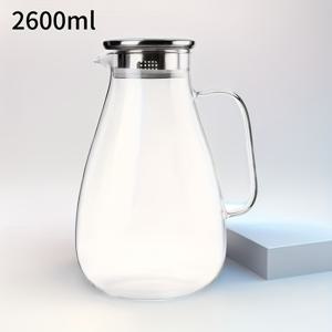 TEMU 2.6L/88oz 유리 물병 (뚜껑 & 넓은 손잡이 포함) - 고온 내성, 쉬운 세척 대용량 음료 용기, 차가운/뜨거운 음료 및 아이스티 보관 가능