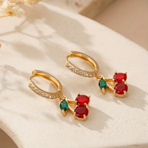 TEMU 1쌍 여성용 심플 패션 귀걸이, 스위트 체리 펜던트 드롭 이어링 (구리 액센트), 뮤직 페스티벌 및 캐주얼 스타일에 완벽한 아이템