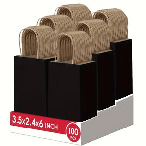 TEMU 100개 미니 대량 크래프트 종이 봉투, 3.5x2.4x6 인치, 블랙/화이트/브라운/블루, 손잡이 소형 선물 봉투, 상업용 종이 봉투, 소매점, 생일 파티, 보석, 향수, 소규모 비즈니스 보석 포장용
