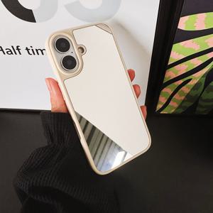 TEMU 휴대폰 케이스 - 메이크업 거울 겸용 솔리드 베이지색 휴대폰 케이스, 1.5MM 낙하 방지 PC 하드 쉘, 커플, 절친 등 데일리 사용에 적합