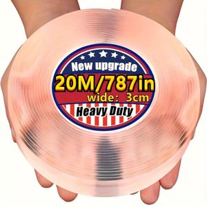 TEMU 나노 양면 테이프 1롤 3cm X 20m / 0.12in X 65ft - 초강력 투명 접착제, 세척 및 재사용 가능, 잔여물 없음, 유리, 플라스틱, 목재, 금속, 욕실, 주방, 공예품, 임시 고정용 - 고하중 투명 테이프, 고점도 설계, 간편한 솔루션, 내구성 있는 접착제, DIY 애호가에게 필수품