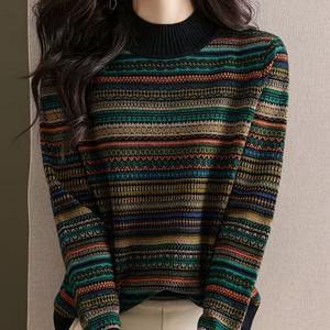 TEMU 여성용 빈티지 하프터틀넥 스웨터 - 루즈핏 텀미 컨트롤 가을/겨울용 두꺼운 따뜻한 블라우스/탑, 세탁기 사용 가능 (우아한 스페셜 라인)