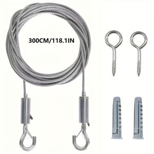 TEMU 1개 세트, 길이 조절 가능 스틸 와이어 로프 세트 (1M/2M/3M/5M/10M), 2mm 두께 PVC 코팅 스틸 와이어 로프, 커튼봉 액세서리 세트, 다용도 세트, 빨래 건조대, 텐트 & 커튼 걸이, 등반 식물 지지 로프에 적합