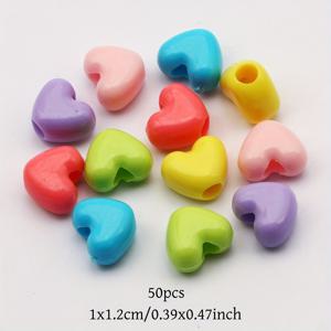 TEMU 50개 대형 구멍 하트 비즈 10x12mm - 컬러풀 아크릴 DIY 주얼리 만들기 비즈, 두꺼운 코드 구멍 포함, 팔찌, 목걸이, 키체인, 스페이서용 (멀티컬러) - 공예용 비즈, 참 비즈 예시