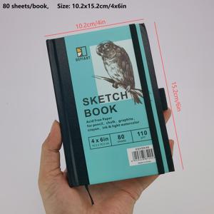 TEMU 스케치북, 80매/권(160페이지), 빈 내지 페이지 및 펜 고리 제본이 있는 하드 커버, 110gsm 베이지 스케치용지, A6/A5/A4 소형~중형 노트북, 연필, 색연필, 수묵펜에 적합, 예술가 및 스케치 애호가용, 스케치/스케치북/다용도 메모장 프로젝트용