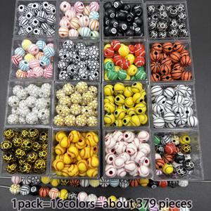 TEMU 379개 16종 - 8mm 내구성 아크릴 스포츠 장식 구슬, 농구, 축구, 배구 디자인, 다기능 스페이서 비즈, 핸드메이드 귀걸이, 팔찌, 목걸이에 적합 - 무한한 창의적 디자인