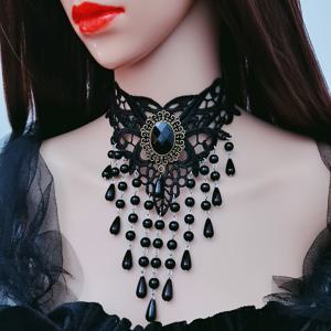 TEMU 1 블랙 크라운 펜던트 초커, 고딕 레이스 목걸이 칼라본 체인, 할로윈, 파티, 모임, 음악 페스티벌 및 기타 행사에 적합