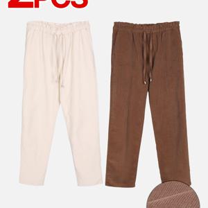 TEMU [2PCS] 여성 편안한 밴딩 바지 가성비 데일리템 캐주얼 홈웨어 팬츠(AA3OP3LP094W)