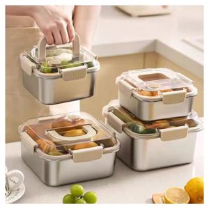 TEMU Majesun 스텐304 밀폐용기 4종세트 (1200ml+1600ml+2300ml+3000ml) 사각 반찬통 김치통 보관용기 대용량