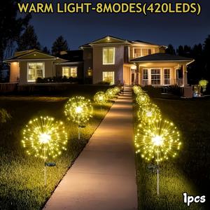 TEMU 420LED 태양광 정원 조명 300/200/60LED 태양광 스파클러 조명 IP44 태양광 안뜰 조명 8가지 모드 야외 정원 장식 화단 길 산책로, 안뜰, 정원, 파티오, 파티, 크리스마스 장식