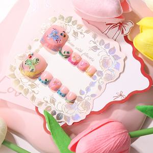 TEMU 24개 짧은 사각형 압착식 발톱, 3D 클로버 모양의 컬러풀 조랑말 스트라이프와 라인스톤이 있는 발톱, 귀여운 여성을 위한 여름용 인조 발톱, 재사용 가능한 발톱, 해변 휴가에 적합, 젤리 접착제 1개 및 버퍼 스트립 1개 포함