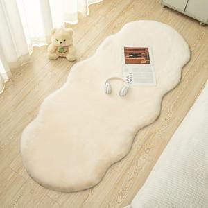 TEMU 토끼 같은 플러시 바닥 매트, 물결무늬 불규칙한 모양, 구름, 원형, 소파, 거실, 베이 창문, 복도, 현관문, 방 바닥 매트, 바닥 매트, 편안하고 부드러움, 뒷면에 미끄럼 방지 입자 포함