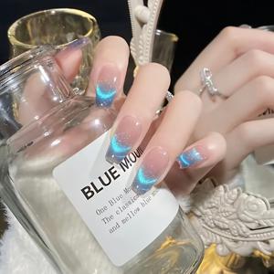 TEMU 트롬본 芭蕾화 모양 누름식 인조네일 24개, 블루 캣아이 그라데이션 디자인, 젤 네일 아트 장식용 인조 손톱 세트, 여성을 위한 매니큐어 장식, 네일 파일 및 젤리 글루 포함, 자연스러운 핏, 재사용 가능